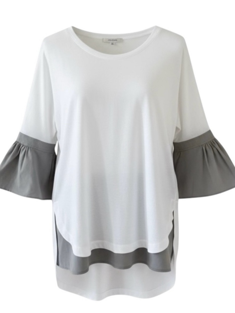 Biancalancia Italy White with Light Grey Trim 3/4 Ruffle Sleeve Top Size 40